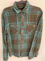 THE HUNDREDS Flannel Button Down Shirt-Brown/Blue Plaid Cotton L/S EUC L... - £4.86 GBP