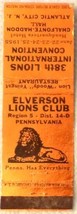 Matchbook Cover Elverson Lions Club International Convention Atlantic Ci... - $0.69