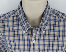 Nautica Long Sleeve Button Down Shirt Men&#39;s Size Large Tan Blue Plaid Pocket - £9.67 GBP