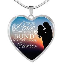 True Love is The Bond Forever in Our Heart Necklace Engraved 18k Gold Heart Pend - £54.47 GBP