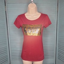 First Love Shirt Blouse ~ Sz  S  ~ Burgundy &amp; Gold ~ Short Sleeve - $13.49