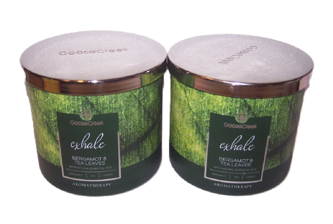 Goose Creek Aromatherapy Exhale Bergamot Tea Leaves Large 3 Wick Candle x2