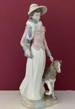 HUGE 14.5” NADAL LLADRO #853 LADY WOMAN FIGURINE WITH BONNET &amp; SCARF WAL... - £184.28 GBP