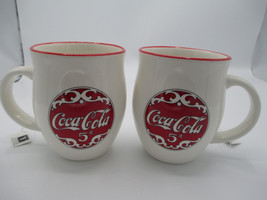 Coca-Cola Set of 2 Coffee Cup Mug with Handle Retro 5 Cent Logo Red Ceramic - £13.85 GBP