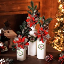 3 Pcs. Christmas Ceramic Vase Farmhouse White Vases Rustic With Mixed Xmas - £22.71 GBP