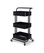 3-Tier Metal Rolling Utility Cart, Heavy Duty Craft Cart with Wheels, Black - £54.77 GBP
