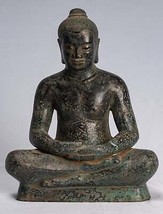 Antik Khmer Stil Sitzender Bronze Meditation Jayavarman VII Statue - - £197.06 GBP