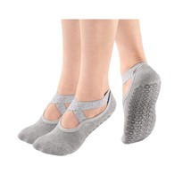 Women&#39;S And Girl&#39;S 2 Pairs Grey Cushioned Anti Skid Non-Slip Grips Cotton Yoga B - £22.77 GBP