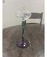 Romanian Art Glass Oil Lamp Wick Hand Blown Green Swirl Pedestal Stem La... - $27.73 CAD