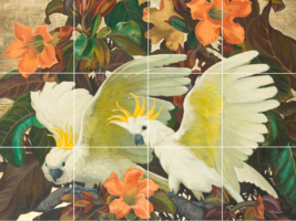 yellow crested parrots cockatoos birds daffodils ceramic tile mural back... - $59.39+