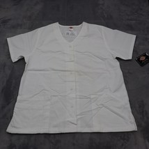 Dickies Shirt Womens L White Scrubs Medical Uniforms 2 Pockets Snap Fron... - $26.71