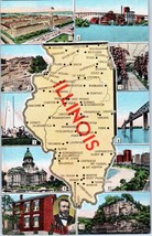 Key to Views of Illinois State Map Landmarks Multi-view Postcard - £19.22 GBP