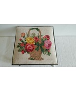 Vintage Tapestry Needle Point Pink Yellow Rose Basket Footrest Stool Met... - £55.29 GBP