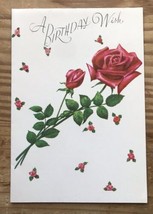 Vintage Rust Craft Pink Rose Birthday Greeting Card Ephemera - £3.95 GBP