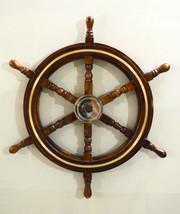 Nautical Beach Wooden Boat Steering Wheel Wall Hanging Home Decor 24&quot; - £33.88 GBP