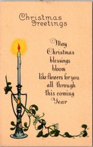 Christmas Greetings Candle Bloom Flowers Written On Dated 1924 Antique Postcard - £5.88 GBP