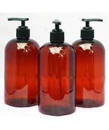 16oz Amber PET Plastic Bottle Black Hand Lotion Pump Spray 3/pk New 16 o... - $14.75