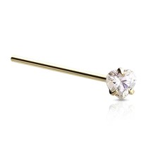 Heart Nose Stud 19mm Fishtail 3mm Heart Clear CZ Stone Surgical Steel Gold Pin - £5.70 GBP