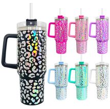 40oz Holographic Cheetah Leopard Laser Etched Stainless Steel Tumbler - £14.69 GBP