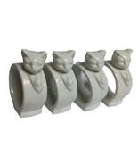 Set Of 4 White Cat Porcelain Napkin Rings - $14.95