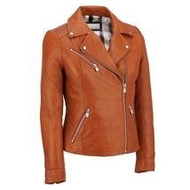 Women Moto Leather Jacket Slim Fit Biker Motorcycle lambskin Size S M L ... - £88.13 GBP