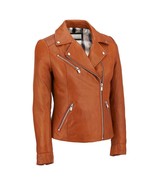 Women Moto Leather Jacket Slim Fit Biker Motorcycle lambskin Size S M L ... - $150.74 CAD