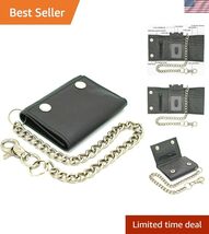 Men's Chain Wallets, Biker Chains Top-Grain Cow Leather Trifold Wallet W... - $46.56