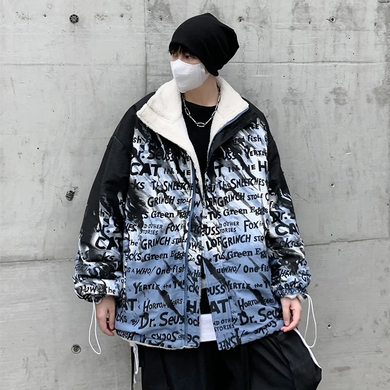 LAPPSTER-Youth Y2k Japanese Streetwear Varsity Jacket  Winter Fleece  Jackets Co - £157.54 GBP