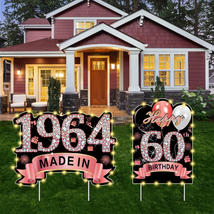 2Pcs Rose Gold 60Th Birthday Yard Sign Decoration with String Lights for Women - £14.57 GBP