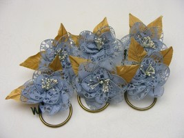 Vintage Handmade Napkin Rings Set of 6 Solid Blue Grey Lace Beaded Polle... - $368.72 MXN