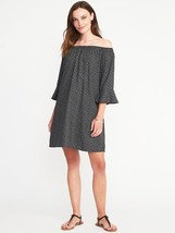 New Old Navy Women Off Shoulder Black Geo Print Bell Sleeve Rayon Shift ... - £19.53 GBP