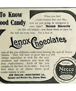 1906 Necco Sweets Lenox Chocolates Advertisement Candy Ephemera 3.75 x 4.5&quot; - $28.09 CAD