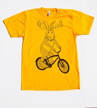 Jackalope on a bike t shirt- american apparel gold- sizes s, m, l, xl, x... - £18.13 GBP