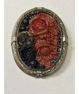 Antique Sterling Carved Celluoid Floral Cameo Brooch Pendant Made in Eng... - £88.01 GBP