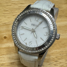 Relic Quartz Watch ZR11907 Unisex Silver Steel Rhinestone Leather New Battery - £17.13 GBP