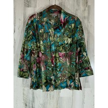 Chicos Blouse Top Size 1 or Medium Semi Sheer Mesh Tropical Hawaiian Floral - £19.09 GBP