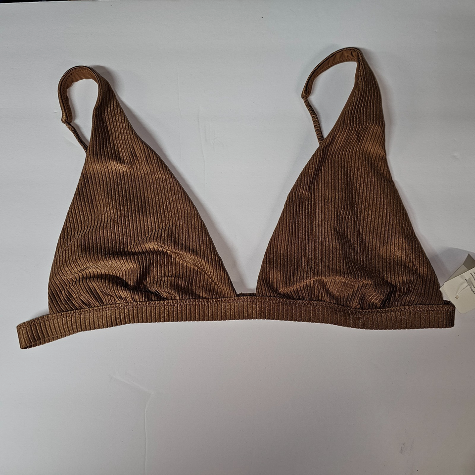 Aerie American Eagle Shine Rib Plunge Bikini Top MEDIUM Horizon Brown - £20.33 GBP