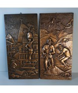 Ludovico Cobrearte Embossed Copper Wall Art Pair - Repousse Gold Mine, B... - $23.26