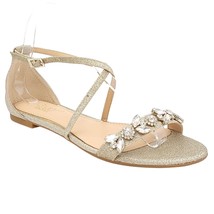 Jewel Badgley Mischka Women Cross Strap Flat Sandals Osome Size US 6.5M Gold GL - £39.96 GBP