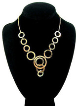Avon Rings &amp; Circle Droped Front Links Necklace Fashion Goldtone 18&quot; Length - £13.48 GBP