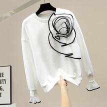 Ge flower decorative hoodies women o neck pullover flare sleeve sweatshirts korean chic thumb200