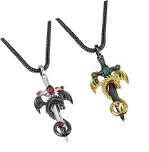 Cross Sword Dragon Necklace Copper Silver/Gold Color - £102.38 GBP