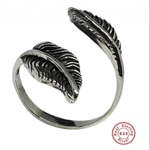 Angel Feather Ring Unisex Solid 925 Sterling Silver Adjustable Size 9 Ring Plume - £26.29 GBP