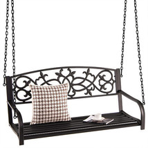 2-Person Outdoor Porch Metal Hanging Swing Chair with Sturdy Chains-Brow... - $164.19