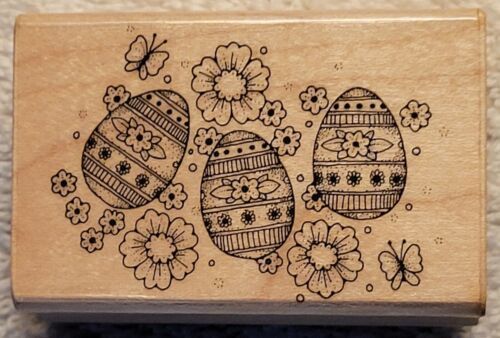 Hero Arts Easter Egg Border Rubber Stamp, Flowers, Butterflies, Model 648D - NEW - $6.95