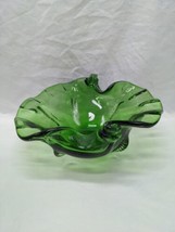 Vintage MCM Emerald Green Glass Bowl Serving Dish 8&quot; - $49.49
