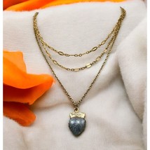 Vintage Layered Gold Tone Chain Necklace With Gray Stone Pendant Choker - $21.89