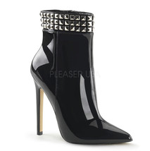 PLEASER Hot Sexy Black 5&quot; Stiletto High Heel Studded Ankle Boots Booties - £59.29 GBP