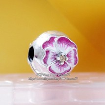 2022 Spring Release 925 Sterling Silver Pink Pansy Flower Clip Charm With Enamel - £13.74 GBP