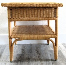 Vintage French Country Wicker End Table Side Table with Bottom Shelf - £232.23 GBP